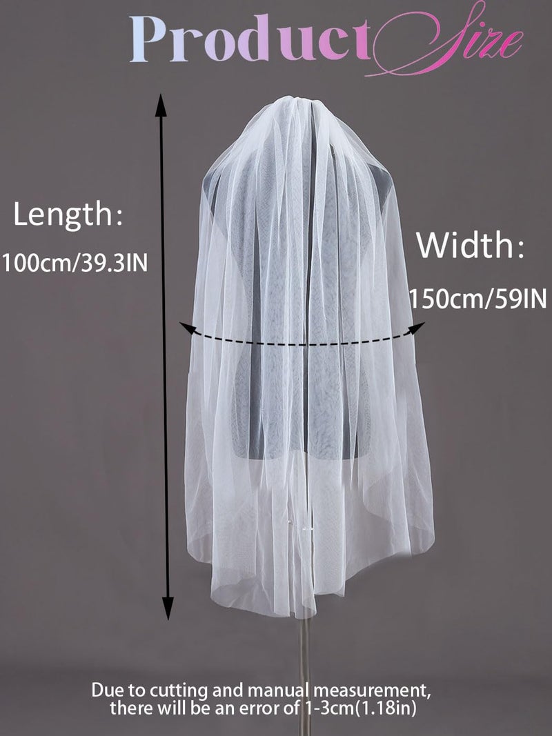 Unsutuo 1 Tier Bride Wedding Veil Ivory Fingertip Bridal Tulle Veil with Comb and Cut Edge (Ivory) - Image 4